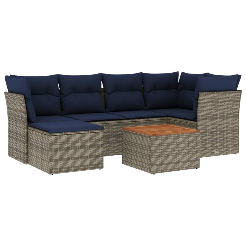 7-teiliges Gartensofa-Set mit Kissen, grau, Polyrattan