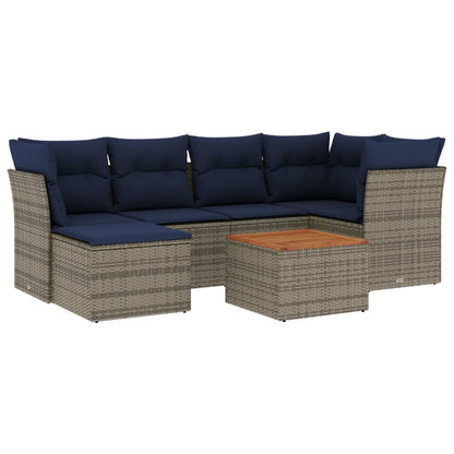 7-teiliges Gartensofa-Set mit Kissen, grau, Polyrattan