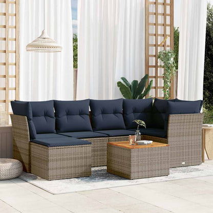 7-teiliges Gartensofa-Set mit Kissen, grau, Polyrattan