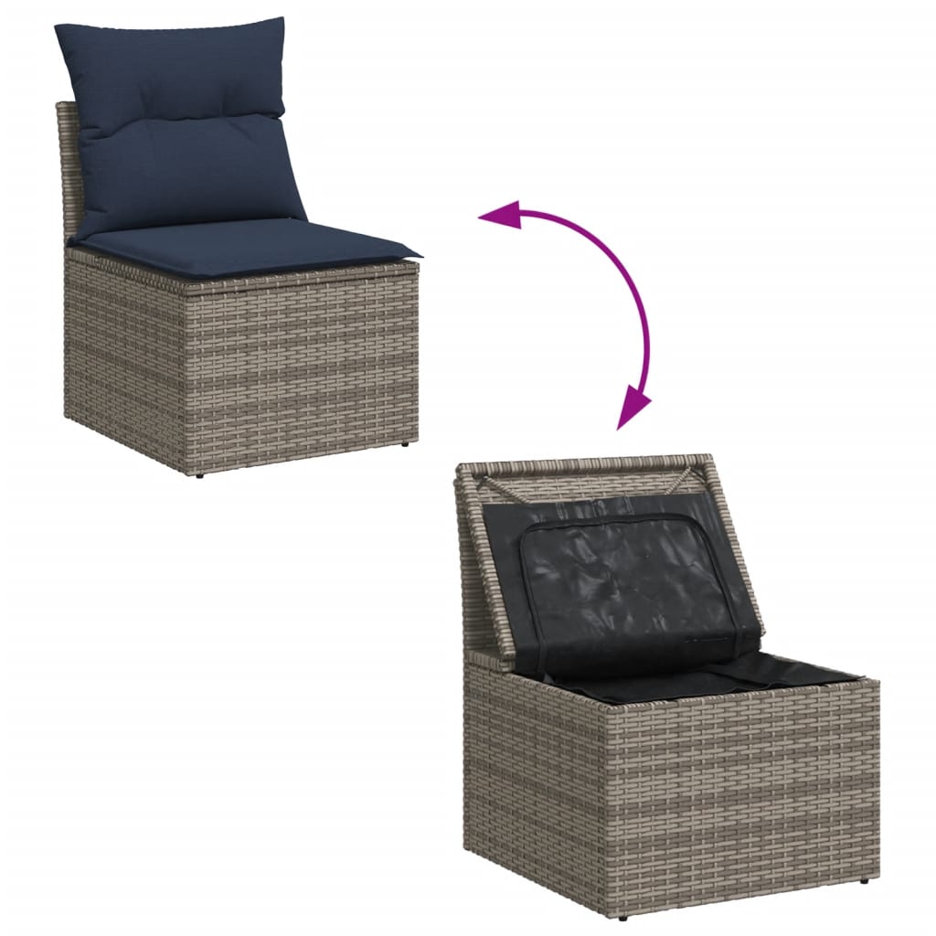 8-teiliges Gartensofa-Set mit Kissen, grau, Polyrattan