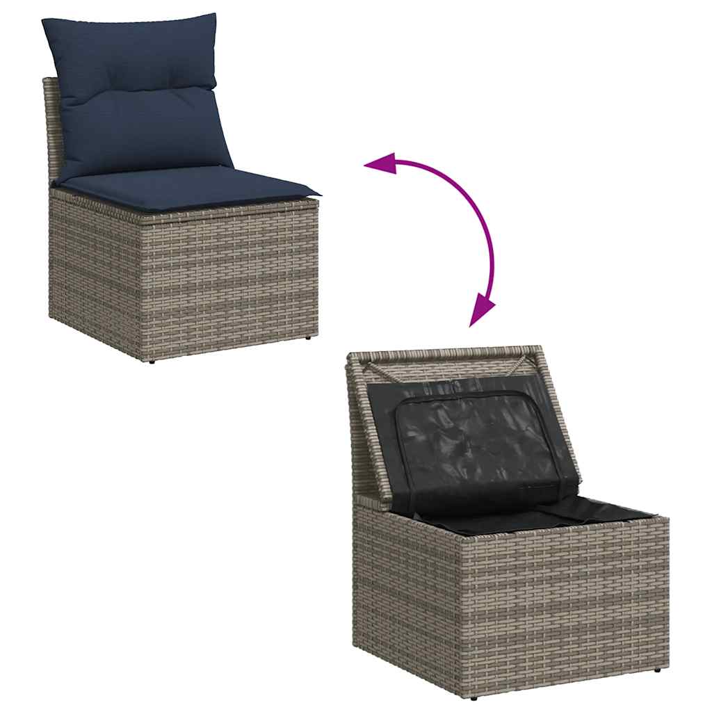 8-teiliges Gartensofa-Set mit Kissen, grau, Polyrattan