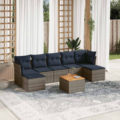 8-teiliges Gartensofa-Set mit Kissen, grau, Polyrattan
