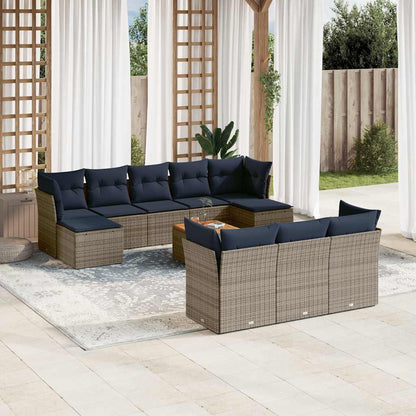 11-teiliges Gartensofa-Set mit Kissen, grau, Polyrattan