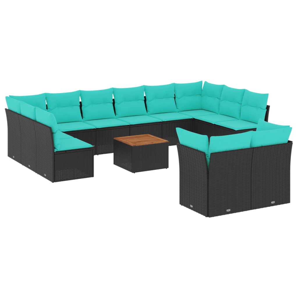 13-tlg. Garten-Sofagarnitur mit Kissen Schwarz Poly Rattan