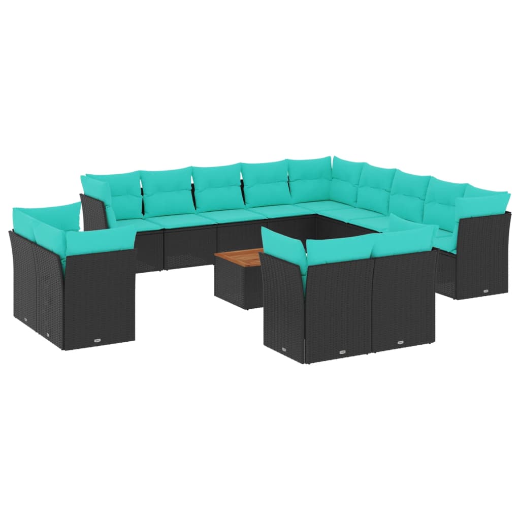 14-tlg. Garten-Sofagarnitur mit Kissen Schwarz Poly Rattan