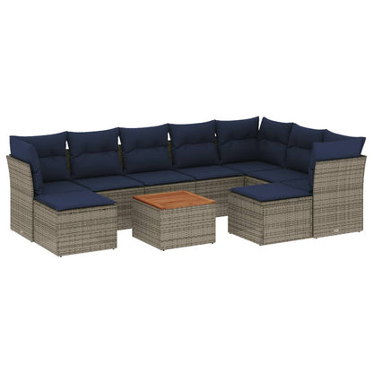 10-teiliges Gartensofa-Set mit Kissen, grau, Polyrattan