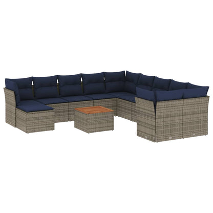 12-teiliges Gartensofa-Set mit Kissen, grau, Polyrattan