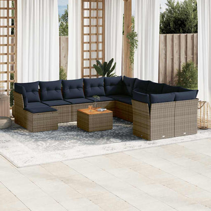12-teiliges Gartensofa-Set mit Kissen, grau, Polyrattan