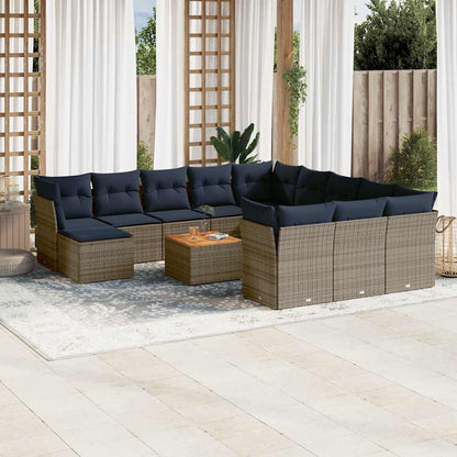 13-teiliges Gartensofa-Set mit Kissen, grau, Polyrattan