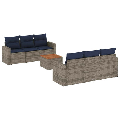 7-tlg. Garten-Sofagarnitur mit Kissen Grau Poly Rattan