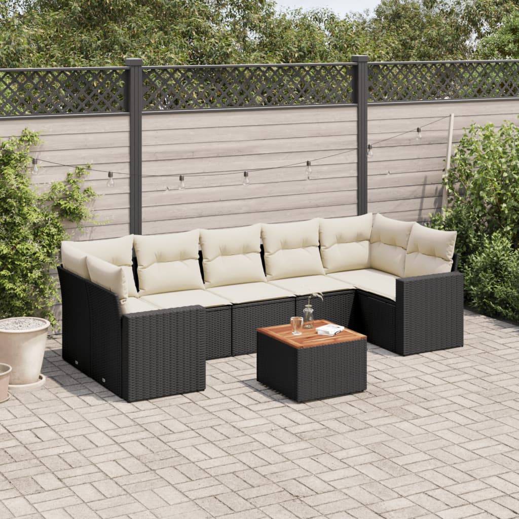 8-tlg. Garten-Sofagarnitur mit Kissen Schwarz Poly Rattan