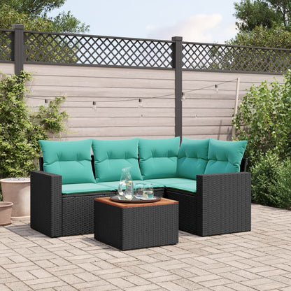 5-tlg. Garten-Sofagarnitur mit Kissen Schwarz Poly Rattan