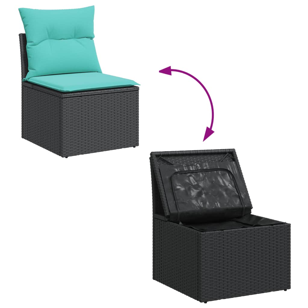 6-tlg. Garten-Sofagarnitur mit Kissen Schwarz Poly Rattan