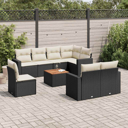 9-tlg. Garten-Sofagarnitur mit Kissen Schwarz Poly Rattan