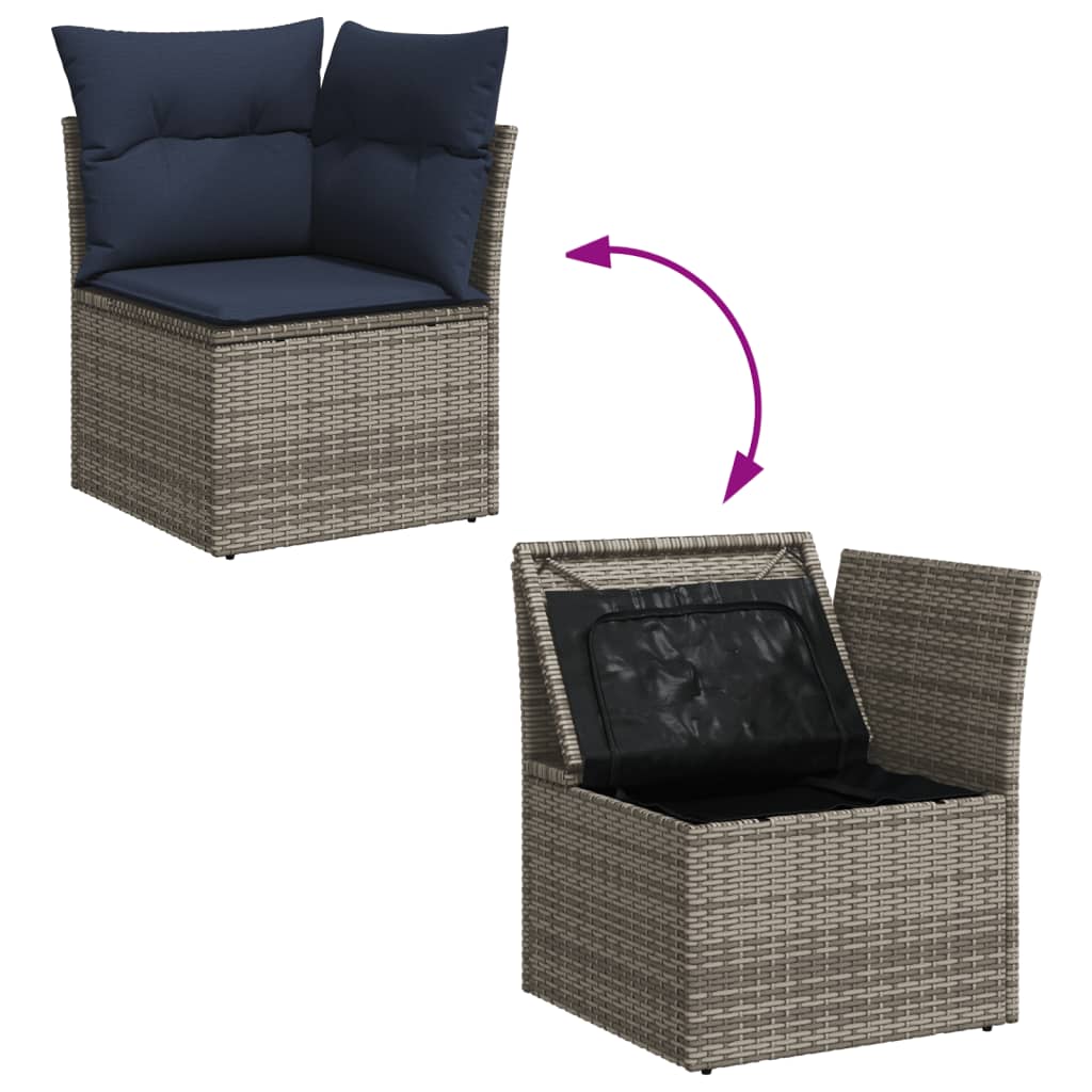 8-teiliges Gartensofa-Set mit Kissen, grau, Polyrattan