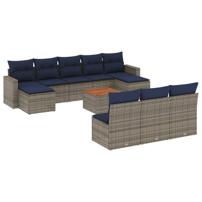 11-teiliges Gartensofa-Set mit Kissen, grau, Polyrattan