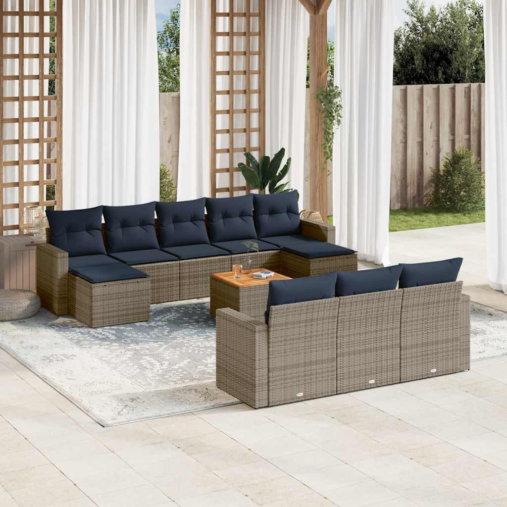 11-teiliges Gartensofa-Set mit Kissen, grau, Polyrattan