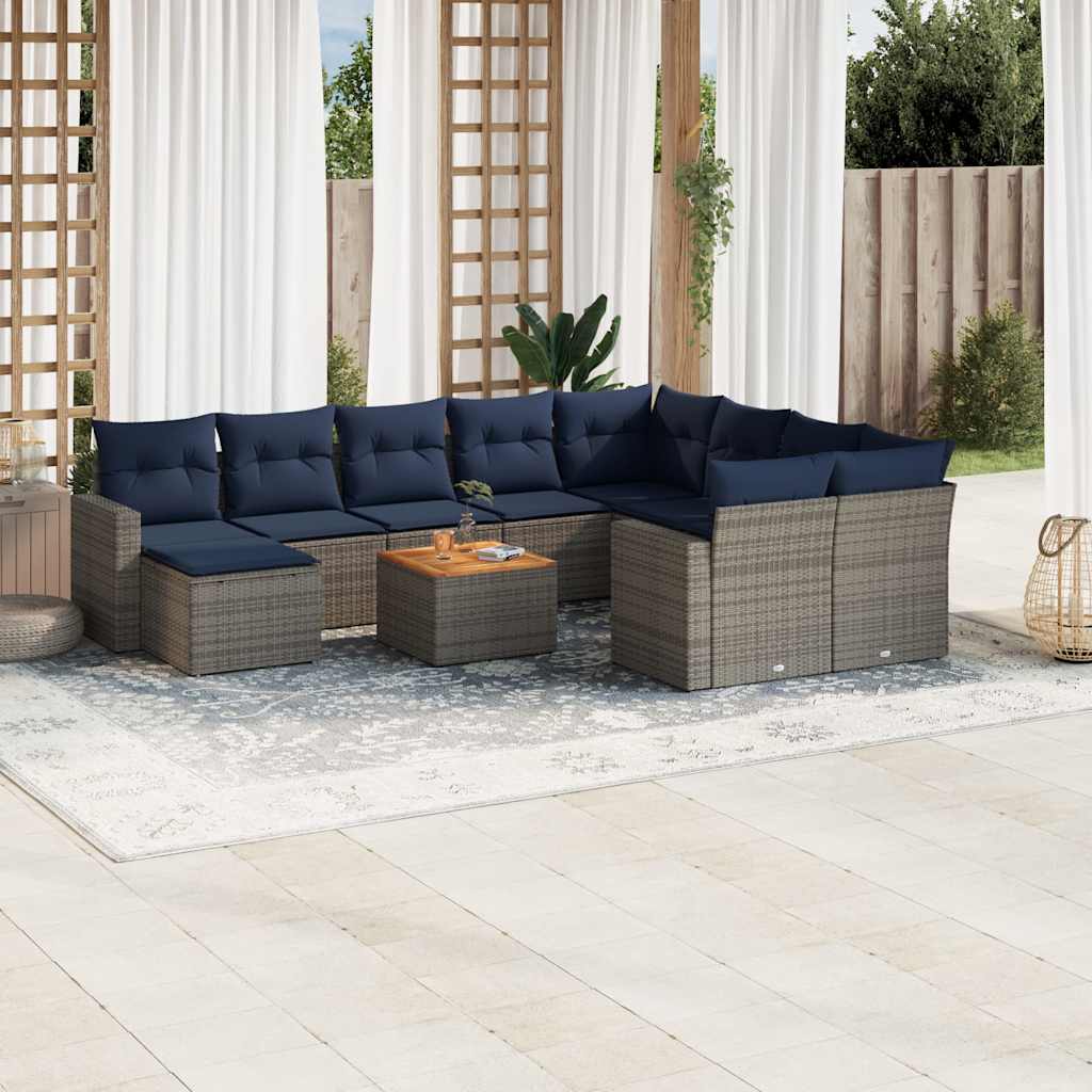 11-teiliges Gartensofa-Set mit Kissen, grau, Polyrattan