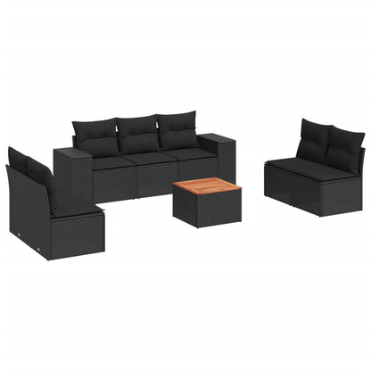 8-tlg. Garten-Sofagarnitur mit Kissen Schwarz Poly Rattan