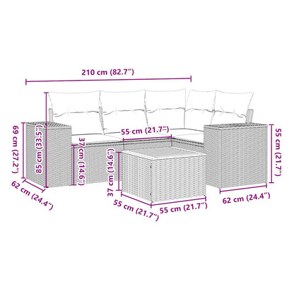 5-tlg. Garten-Sofagarnitur mit Kissen Schwarz Poly Rattan