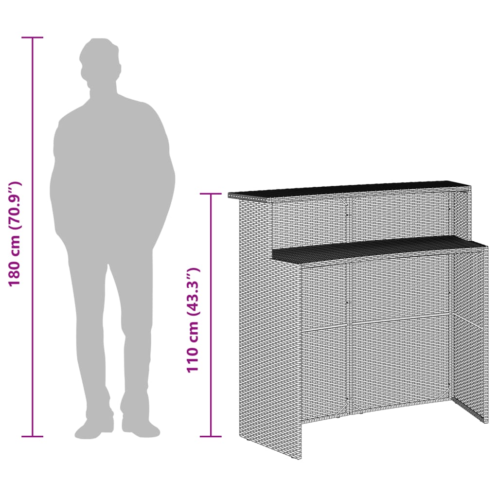 3-tlg. Gartenbar-Set mit Kissen Schwarz Poly Rattan