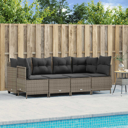 5-tlg. Garten-Sofagarnitur mit Kissen Grau Poly Rattan