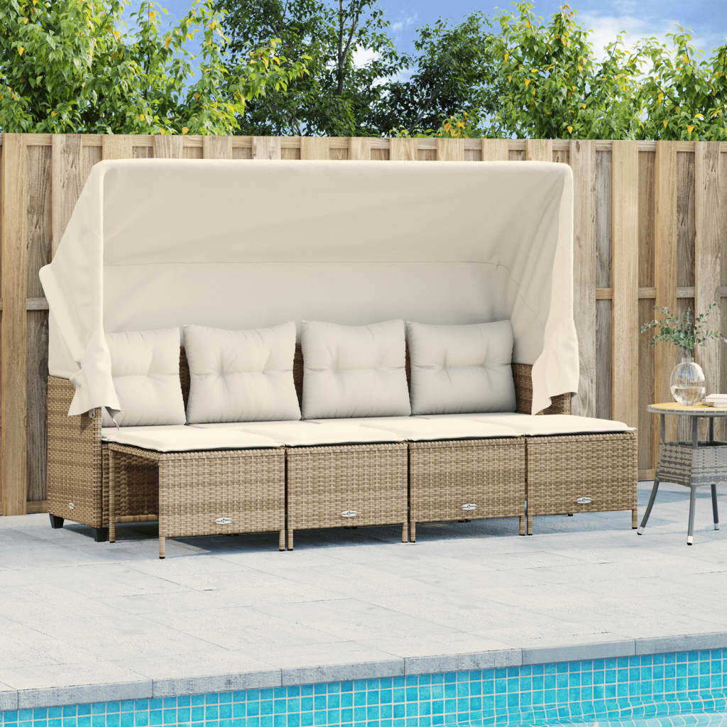 5-tlg. Garten-Sofagarnitur mit Kissen Beige Poly Rattan