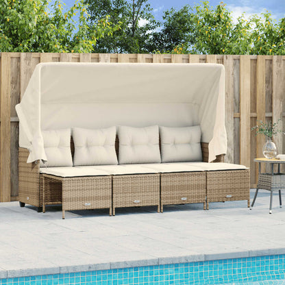 5-tlg. Garten-Sofagarnitur mit Kissen Beige Poly Rattan