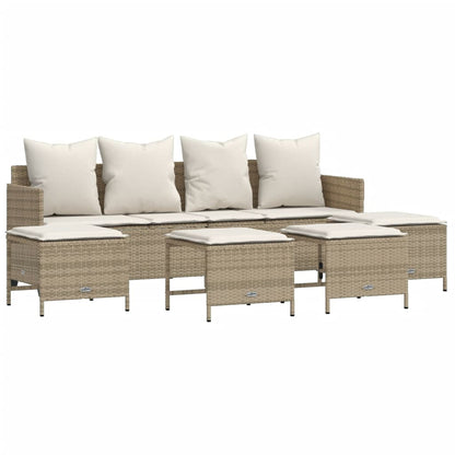 5-tlg. Garten-Sofagarnitur mit Kissen Beige Poly Rattan