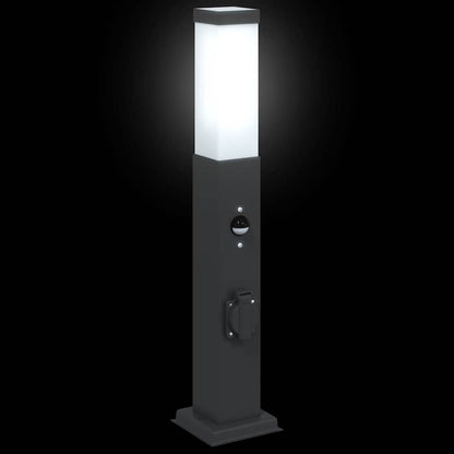 Pollerleuchten mit Sensor&Steckdose 3 Stk. 50 cm Schwarz IP44