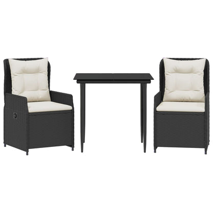 3-tlg. Garten-Essgruppe mit Kissen Schwarz Poly Rattan