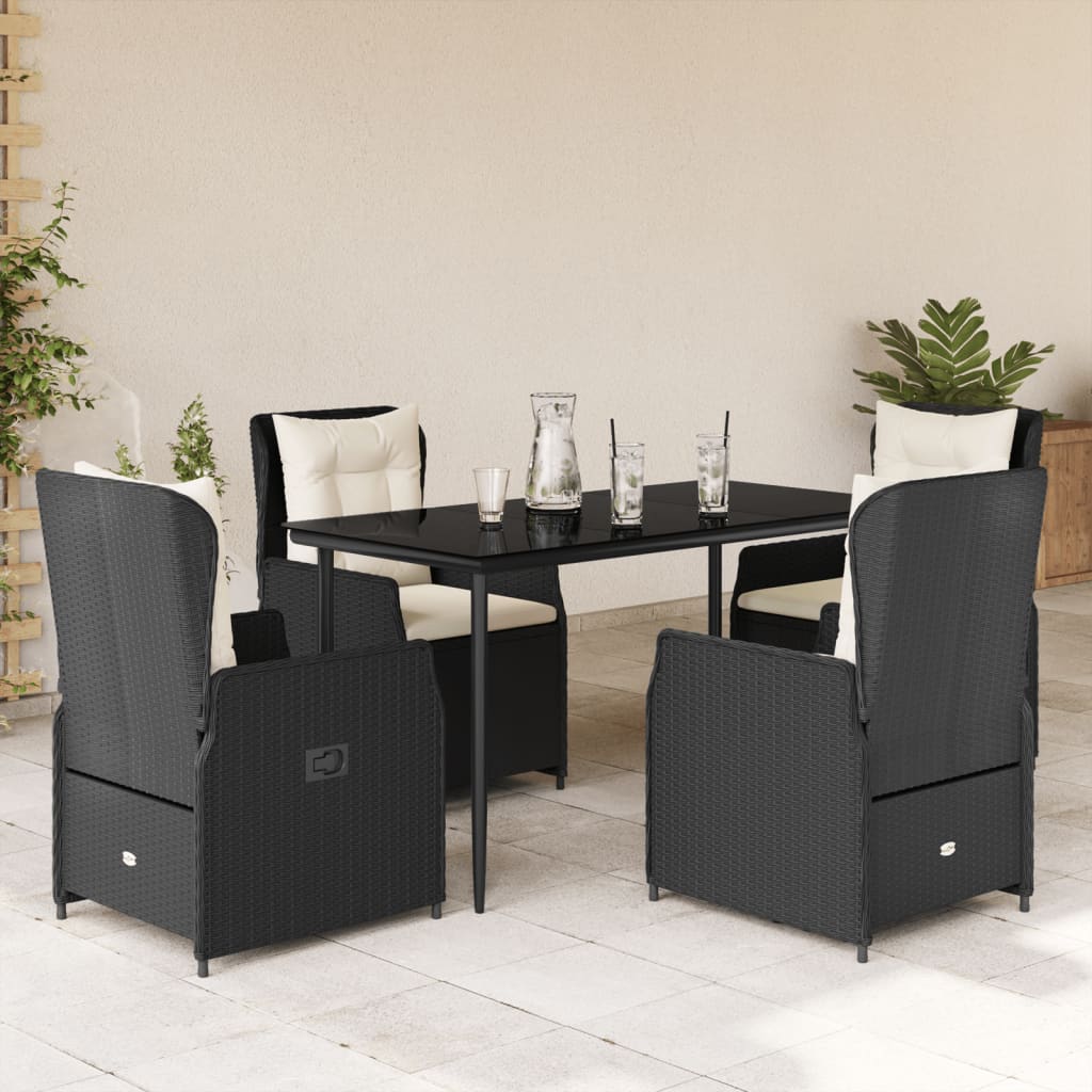 5-tlg. Garten-Essgruppe mit Kissen Schwarz Poly Rattan