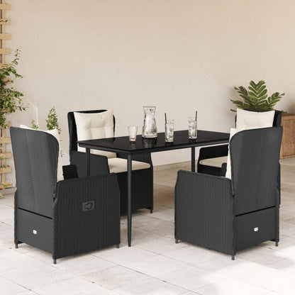 5-tlg. Garten-Essgruppe mit Kissen Schwarz Poly Rattan