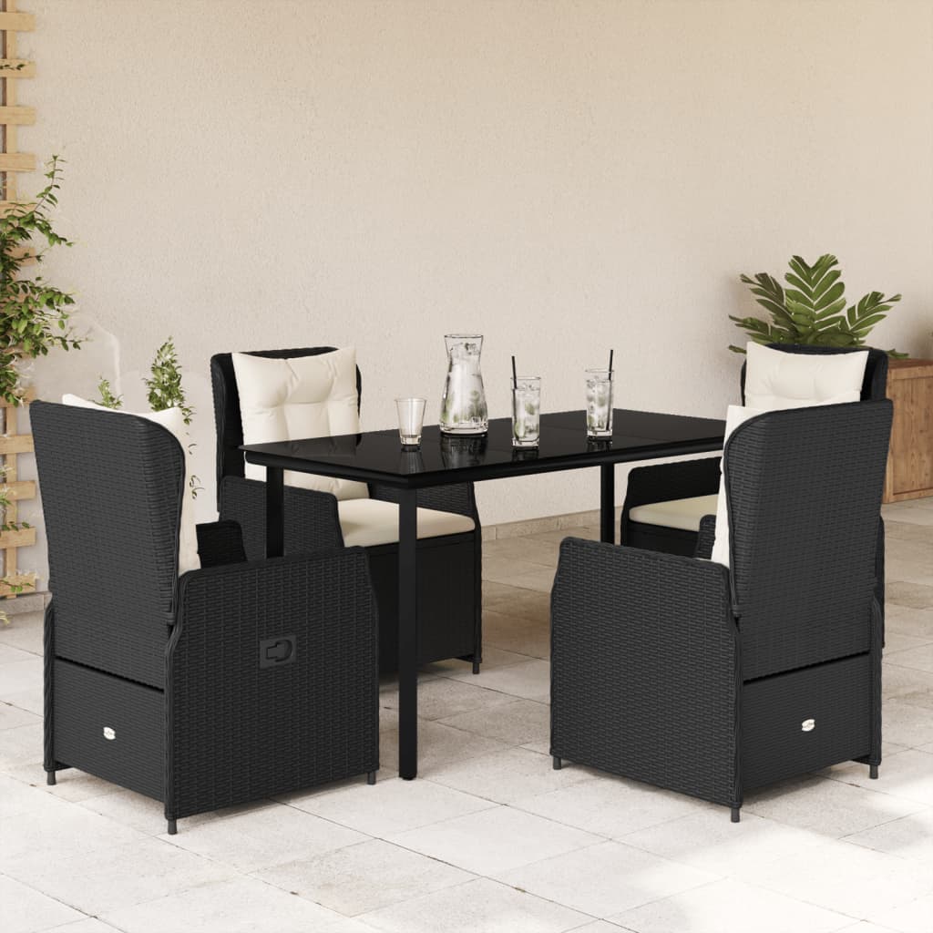5-tlg. Garten-Essgruppe mit Kissen Schwarz Poly Rattan