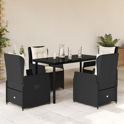 5-tlg. Garten-Essgruppe mit Kissen Schwarz Poly Rattan