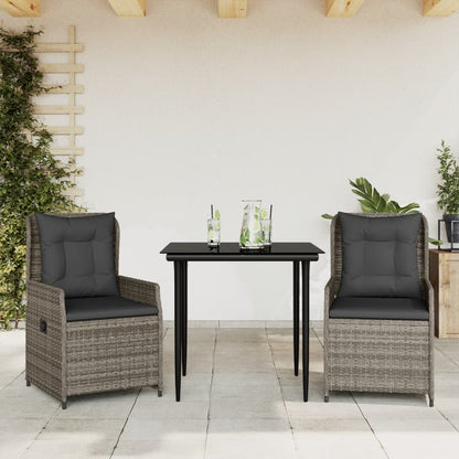 3-tlg. Garten-Essgruppe mit Kissen Grau Poly Rattan