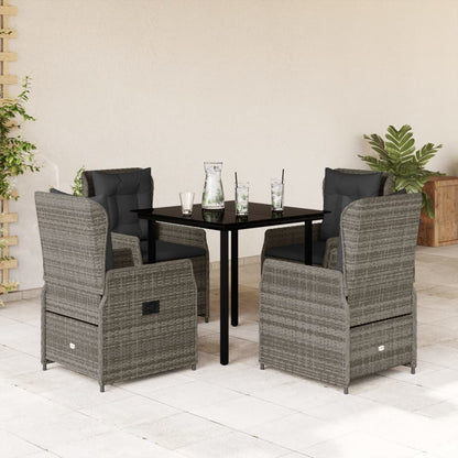 5-tlg. Garten-Essgruppe mit Kissen Grau Poly Rattan