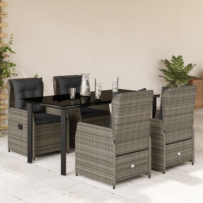 5-tlg. Garten-Essgruppe mit Kissen Grau Poly Rattan