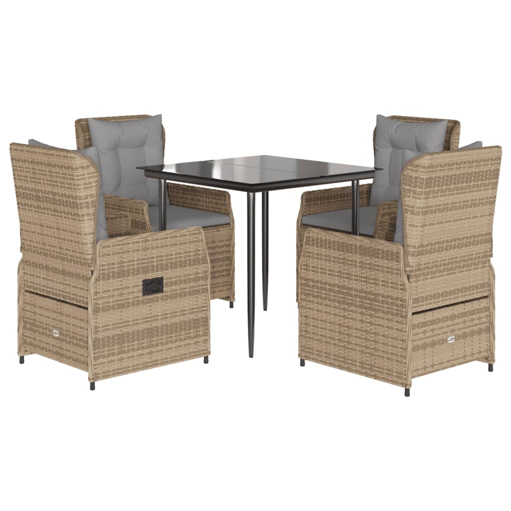 5-tlg. Garten-Essgruppe mit Kissen Beige Poly Rattan