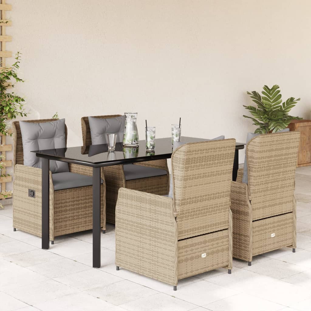 5-tlg. Garten-Essgruppe mit Kissen Beige Poly Rattan