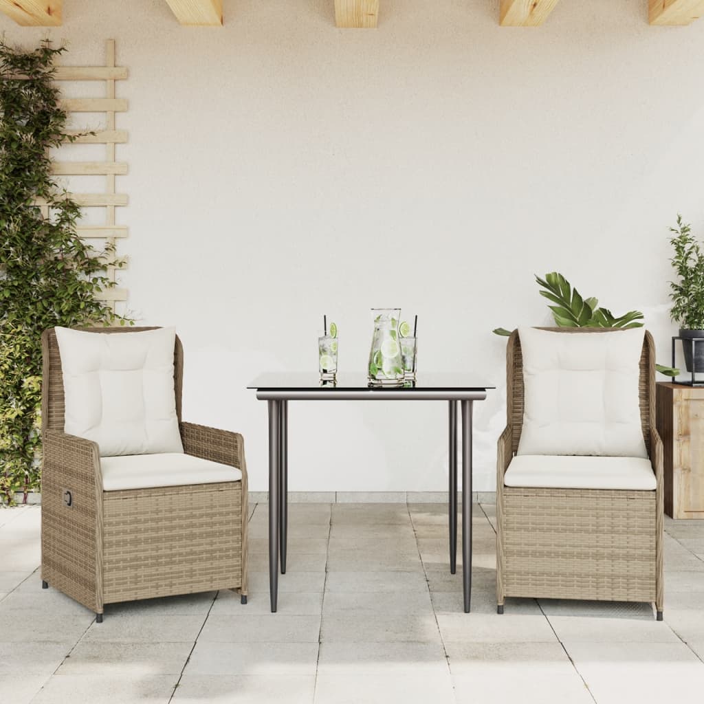 3-tlg. Garten-Essgruppe mit Kissen Beige Poly Rattan
