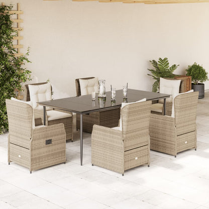 7-tlg. Garten-Essgruppe mit Kissen Beige Poly Rattan