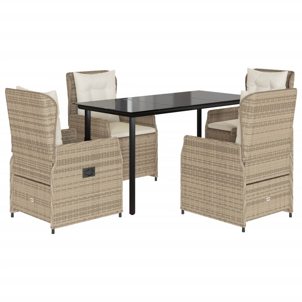 5-tlg. Garten-Essgruppe mit Kissen Beige Poly Rattan
