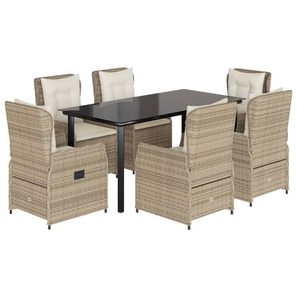 7-tlg. Garten-Essgruppe mit Kissen Beige Poly Rattan