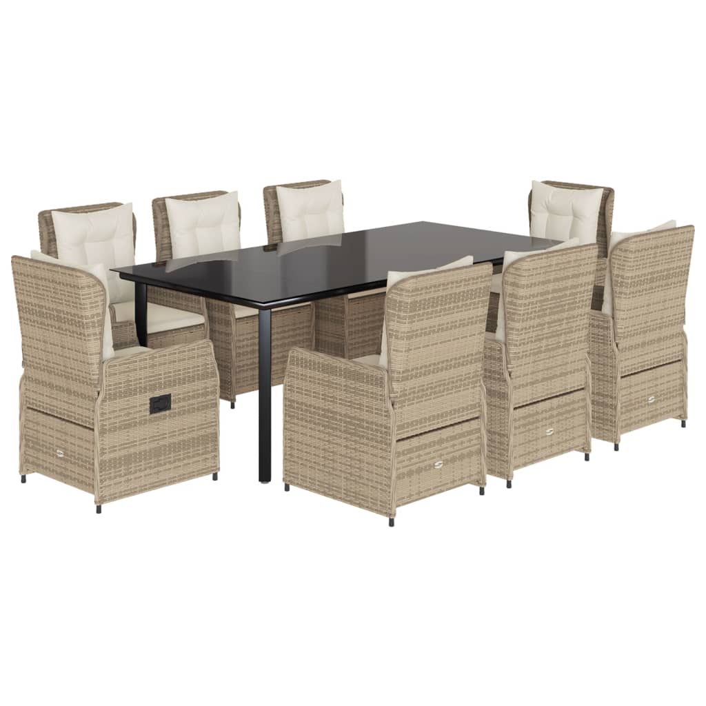 9-tlg. Garten-Essgruppe mit Kissen Beige Poly Rattan