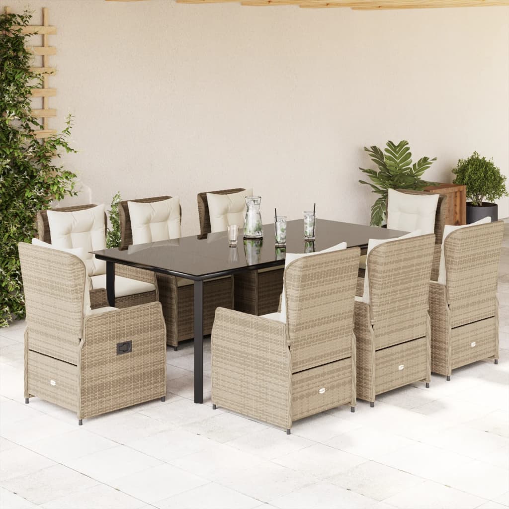 9-tlg. Garten-Essgruppe mit Kissen Beige Poly Rattan