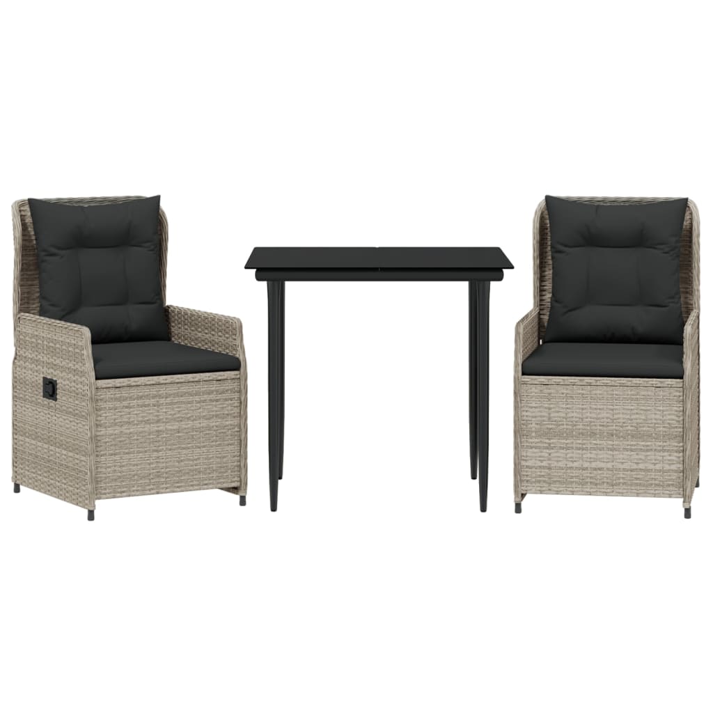 3-tlg. Garten-Essgruppe mit Kissen Hellgrau Poly Rattan