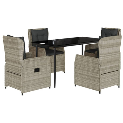 5-tlg. Garten-Essgruppe mit Kissen Hellgrau Poly Rattan