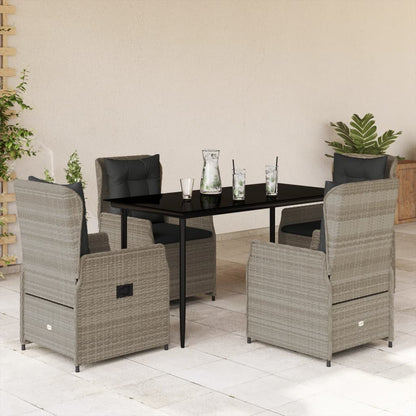 5-tlg. Garten-Essgruppe mit Kissen Hellgrau Poly Rattan
