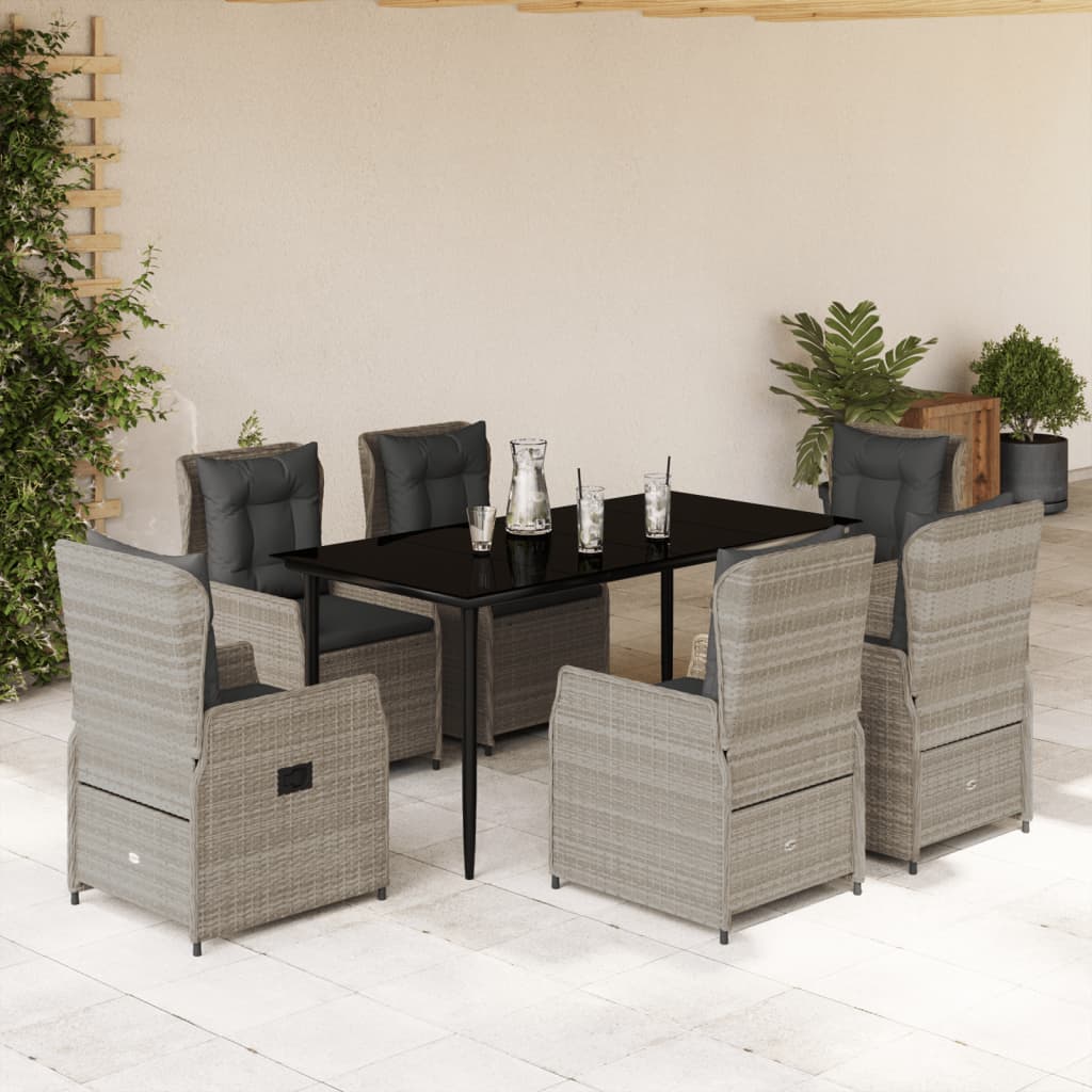 7-tlg. Garten-Essgruppe mit Kissen Hellgrau Poly Rattan